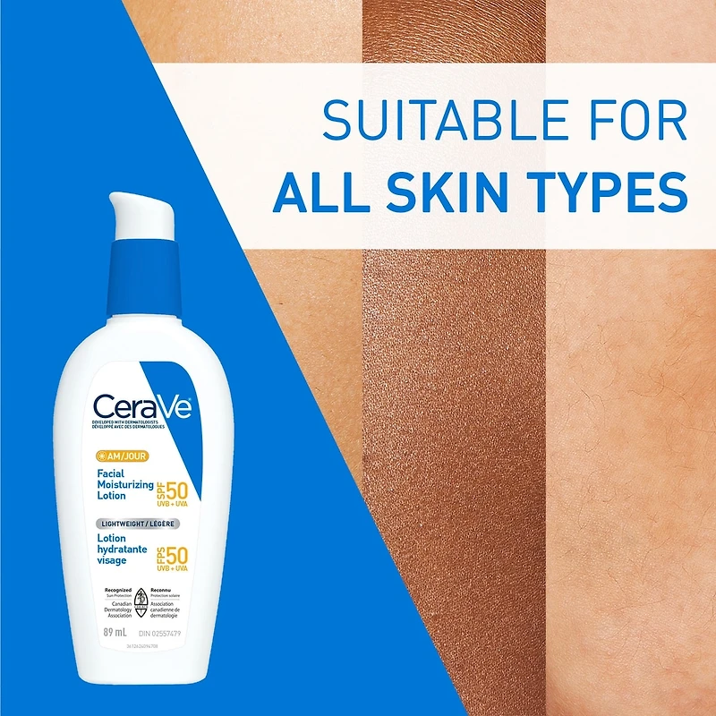 AM Hydratant pour le visage FPS 50, lotion quotidienne avec protection UVA+UVB