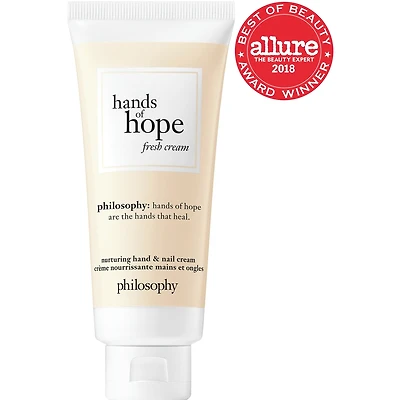 fresh cream nurturing hand & nail cream, fast-absorbing, up to 24h hydration, luminous & healthy finish