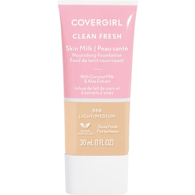 COVERGIRL - Fond de teint couvergance légère Clean Fresh, formulé sans parabènes, sulfates, huile minérale et talc. Enrichi en niacinamide, lait coco aloès, 100 % végétalien cruauté envers les animaux