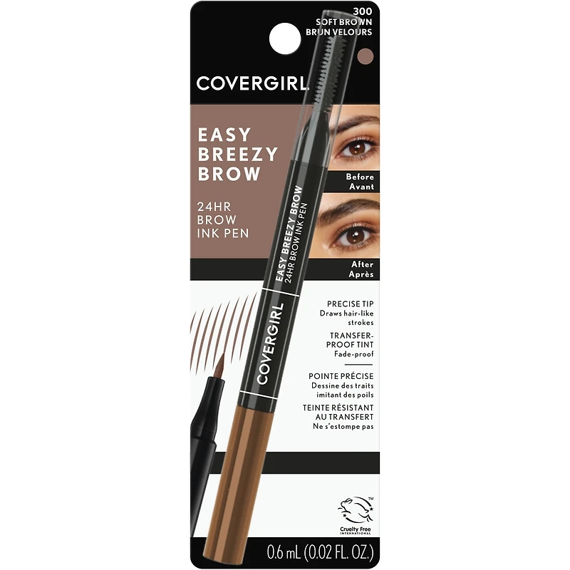 Easy Breezy Brow 24HR Ink Pen™, dual applicator, ultra-precise felt-tip, spoolie comb, water-resistant, lightweight, 100% Cruelty-Free