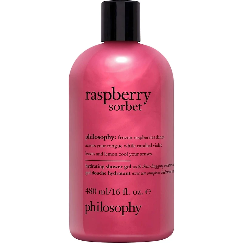 shampoing, gel douche et bain moussant raspberry sorbet pour femme, nettoie, revitalise, adoucit la peau & les cheveux