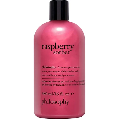 shampoing, gel douche et bain moussant raspberry sorbet pour femme, nettoie, revitalise, adoucit la peau & les cheveux