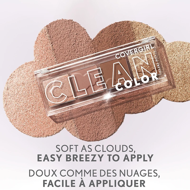 Palette de 4 fards à paupières Clean fresh, formule propre et végétalienne sans talc, huile minérale, paraben parfum, hautement pigmenté