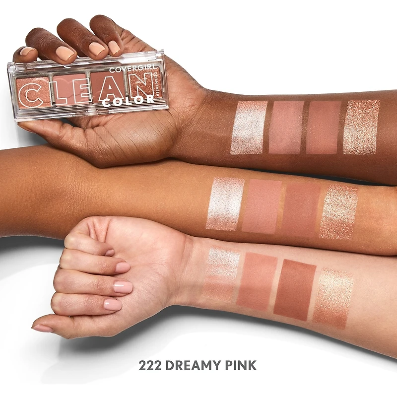 Clean Fresh Colour Quad, and vegan formula without talc, mineral oil, paraben fragrance, highly pigmented eyeshadow