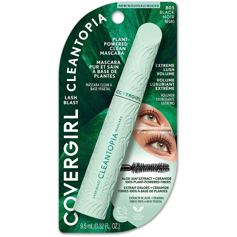 Lash Blast Cleantopia Mascara, clean Volumizing plant-powered vegan Formula, Conditions Lashes