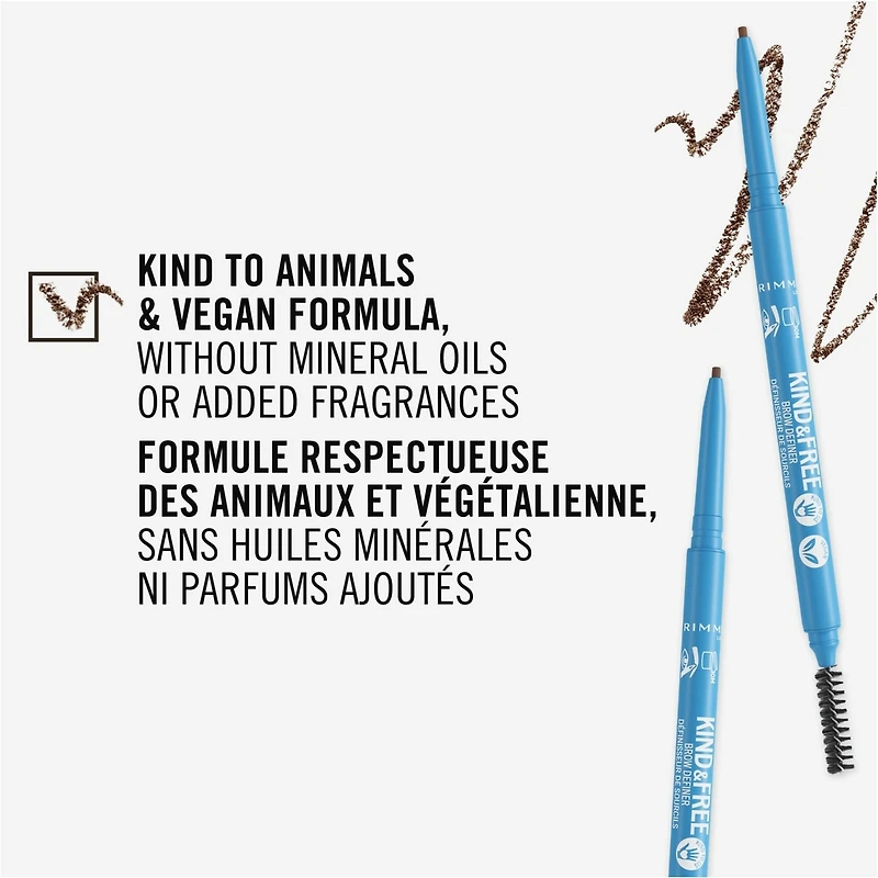 Définisseur de sourcils Kind & Free™, double embout pointe ultra fine et brosse, SANS huiles minérales, formule végétalienne
