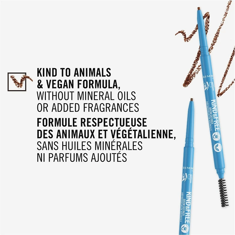 Kind & Free™ Brow Definer, Dual Ended Ultra Fine Tip and Spoolie, NO mineral oils, Vegan Formula