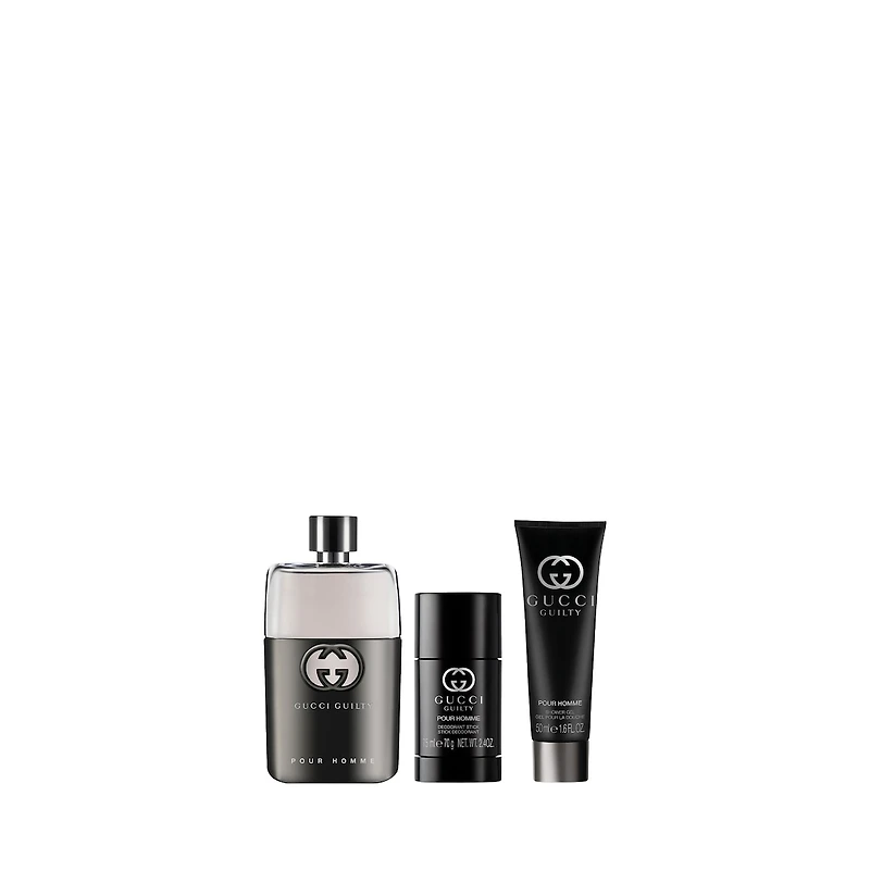 Coffret cadeau trio Eau de Toilette pour homme Guilty, déodorant et gel douche