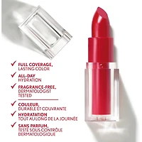 Rouge à lèvres Clean, Fini satin, Tenue 24 heures, Squalane, Avocat et aloès, Sans carmin, non desséchant