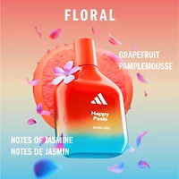 Eau de Parfum unisexe adidas Vibes Happy Feels, joyeuse et exaltante, parfum longue tenue, Pamplemousse et Jasmin