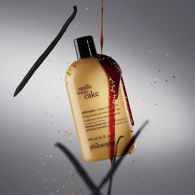 shampoing, gel douche et bain moussant vanilla birthday cake pour femme, nettoie, revitalise, adoucit la peau & les cheveux