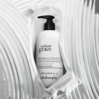 radiant grace firming scented body emulsion, softens the skin, long-lasting hydration