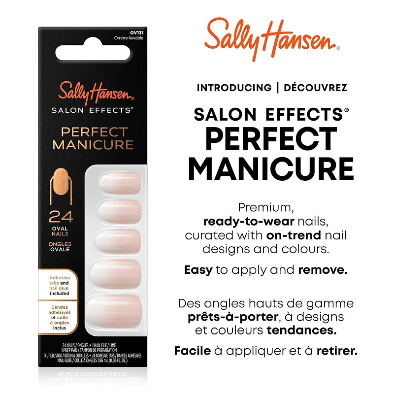 Salon Effects® Perfect Manicure™ press-on nails, longwearing, includes 24 premium fake nail, adhesive tabs and nail glue