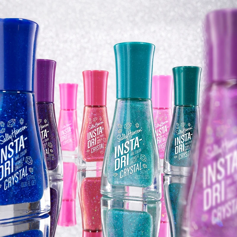 Insta-Dri® Nail Polish, Crystal Collection, instant glow up. 3-in-1 formula with built-in base and top coat. 1 Stroke, Coat Done. Dries 60 seconds