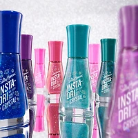 Insta-Dri® Nail Polish, Crystal Collection, instant glow up. 3-in-1 formula with built-in base and top coat. 1 Stroke, Coat Done. Dries 60 seconds