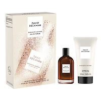 Coffret cadeau raffiné pour homme comprenant une eau de parfum et un gel douche au parfum fumé et cuiré