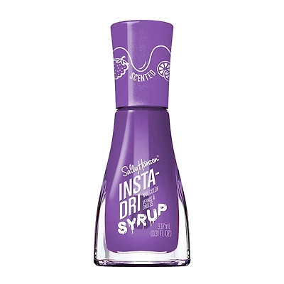 Insta-Dri® Syrup Nail Polish, 3-in-1 formula with a berry scent and built-in base top coat. 1 Stroke, Coat Done. Dries 60 seconds