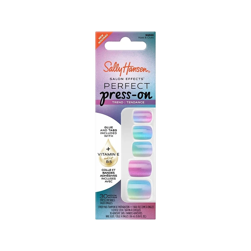 Salon Effects Perfect Press-On Nails, Hues & Clues, Flawless Manicure, Easy to Apply, Long-Lasting
