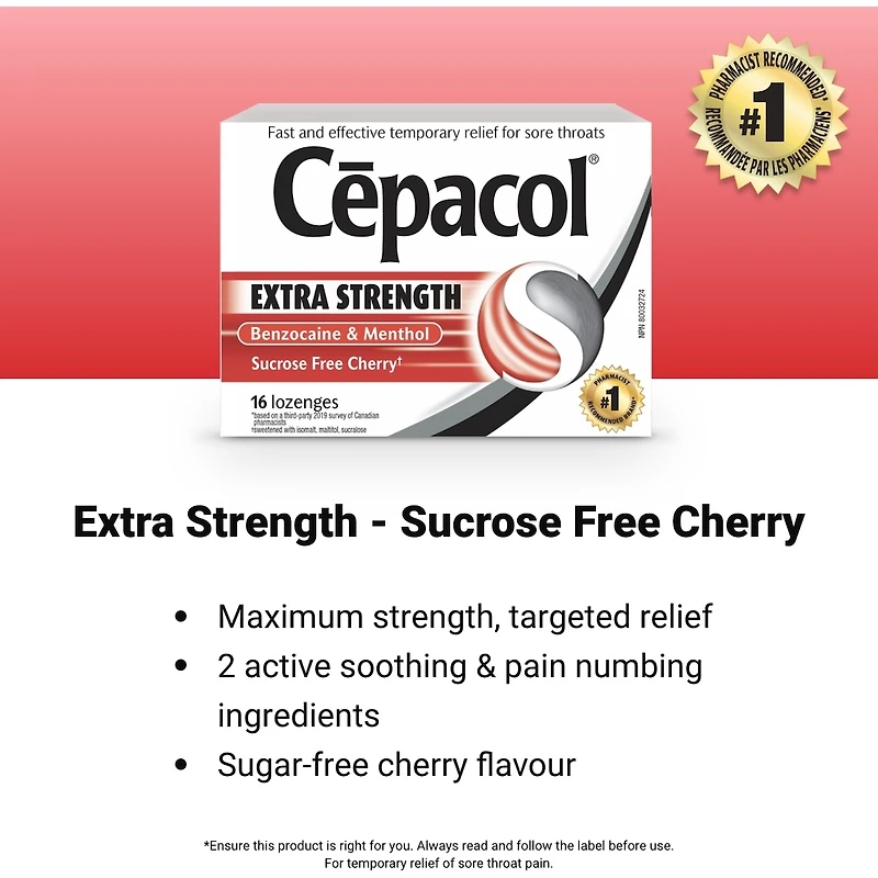 Cepacol® Extra Strength Sucrose Free Cherry, Sore Throat Lozenges, 16 ct