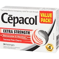 Cépacol EXTRA-FORT sans saccharose à la cerise, paquet économique, 36 pastilles contre le mal de gorge