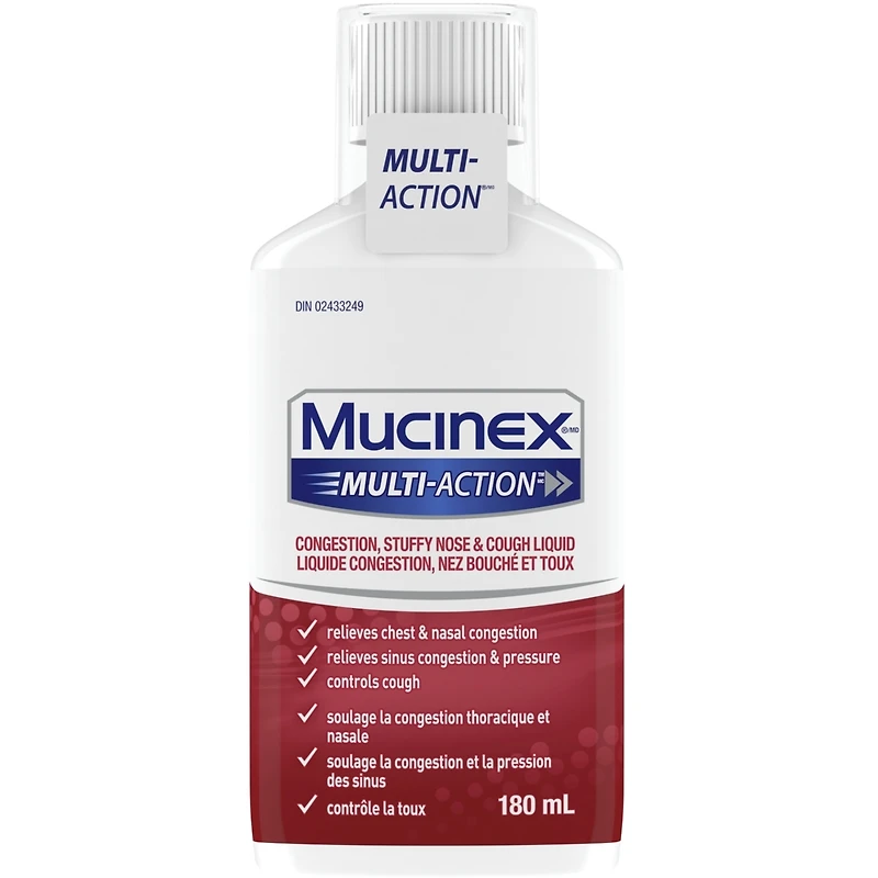 MUCINEX® MULTI-ACTION™ Congestion, Stuffy Nose & Cough Liquid, 180 mL