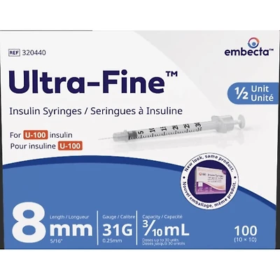 Ultra-Fine™ Insulin Syringes U-100 8mm 31G 0.3mL ½ unit