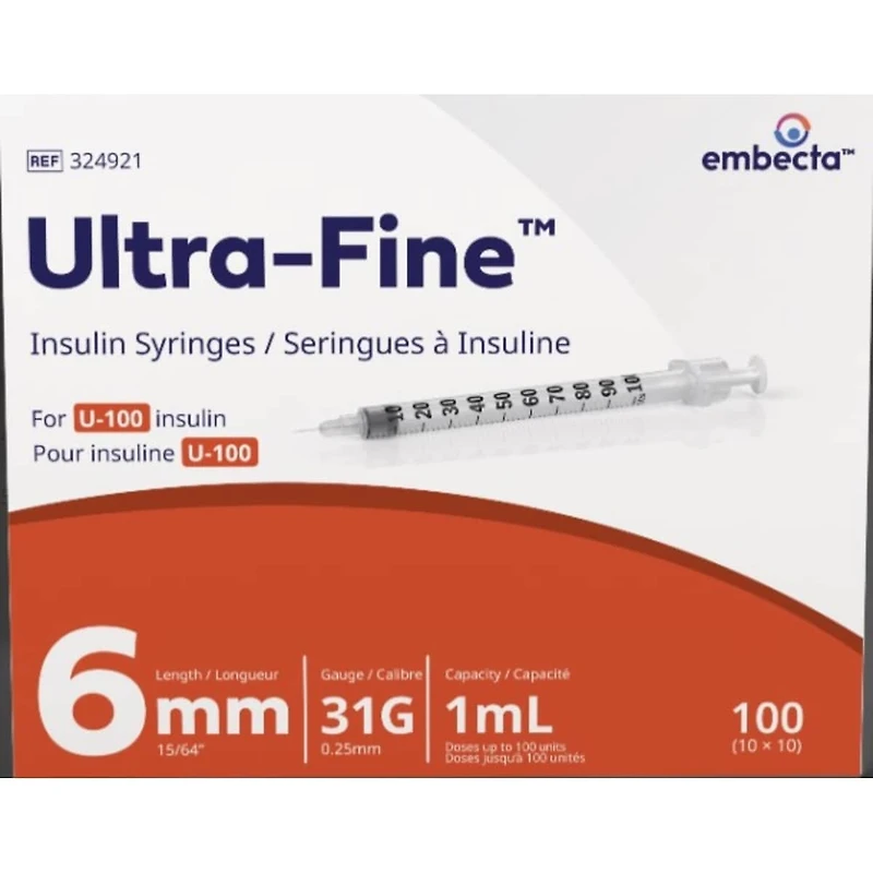 Ultra-Fine™ Insulin Syringes U-100 6mm 31G 1mL