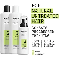 Nioxin Scalp + Hair Thickening System 2 Kit - for Natural Hair with Progressed Thinning - Includes Shampoo 300ml, Conditioner 300ml and Scalp Treatment 100ml