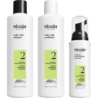 Nioxin Scalp + Hair Thickening System 2 - for Natural Hair with Progressed Thinning - Includes Shampoo 150ml, Conditioner 150ml and Scalp Treatment 50ml