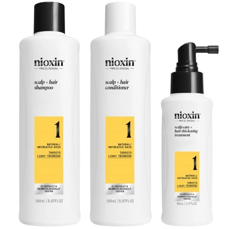 Soin épaississant pour cuir chevelu et cheveux Système 1 de Nioxin - Soin épaississant pour cheveux naturels légèrement clairsemés - Comprend un shampooing mL