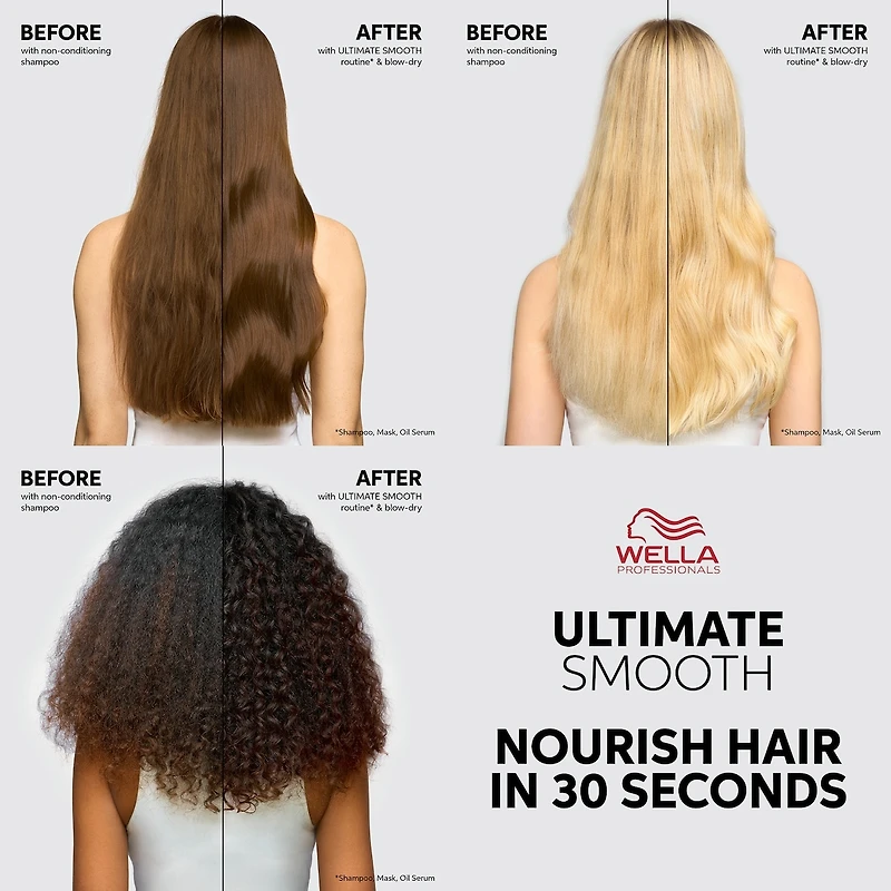 Sérum à l’huile miracle ULTIMATE SMOOTH de Wella Professionals, soin nourrissant luxueux sans rinçage pour cheveux secs et frisottés, 30 mL