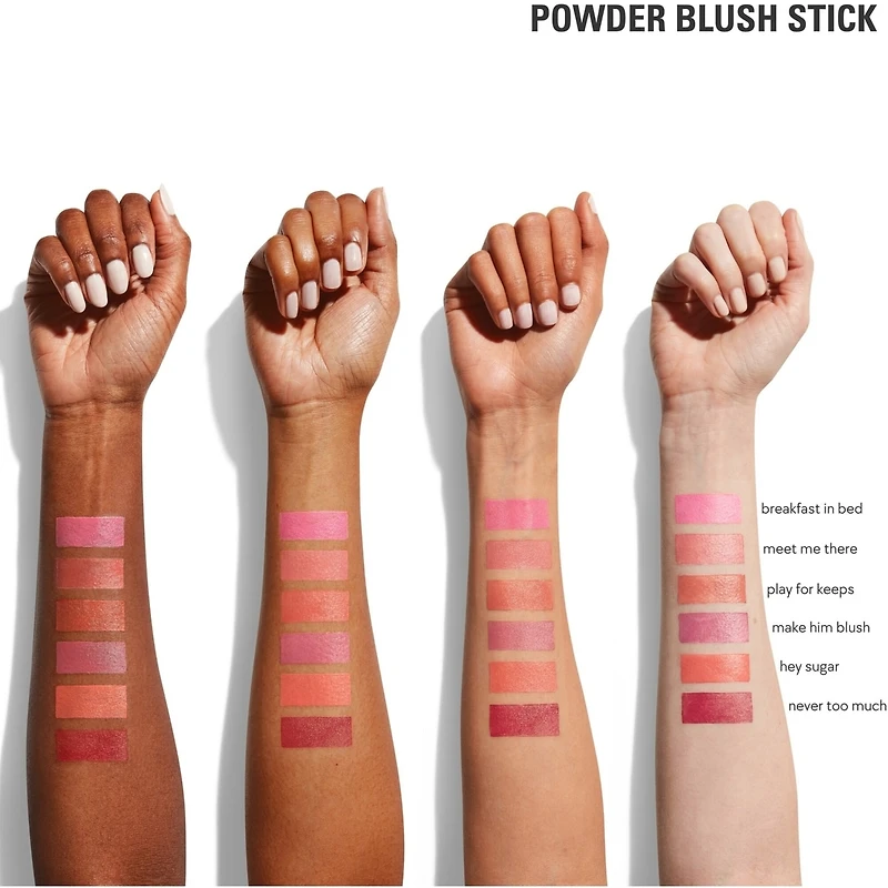Powder Blush Stick, cream-to-powder formula, soft-matte finish, no streaks, easy to build, all-day wear