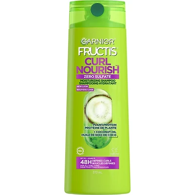 Garnier Fructis Curl Nourish shampooing hydratant sans sulfates pour tous types de boucles, avec huile de noix de coco et élasto-protéine, 370 mL