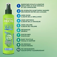 Fructis Pure Moisture 10-IN-1 Spray Sans Rinçage, pour Cheveux et Cuir Chevelu secs, avec Acide Hyaluronique et Eau de Concombre