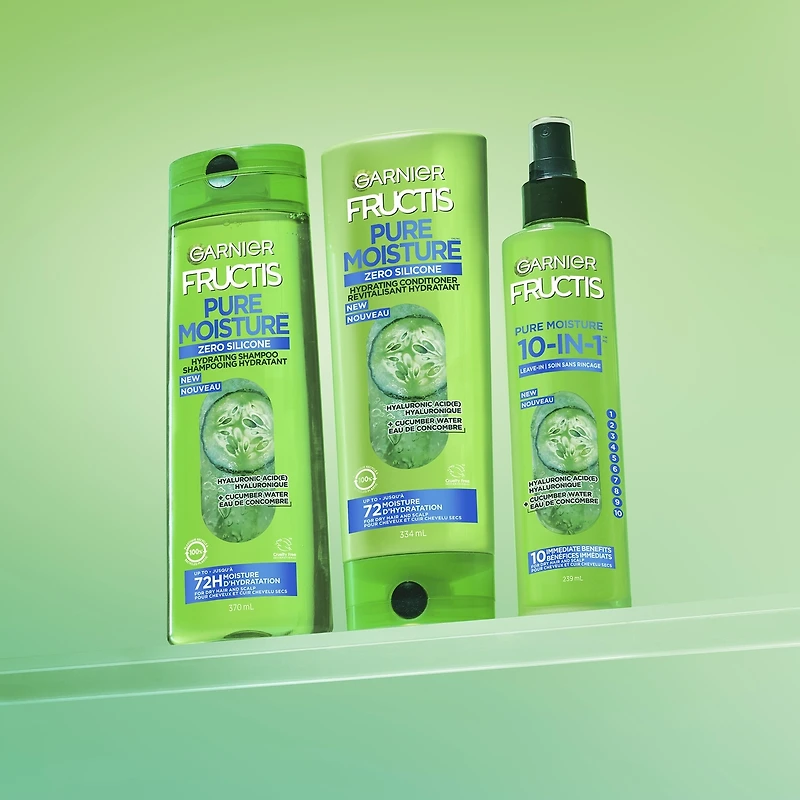 Fructis Pure Moisture 10-IN-1 Spray Sans Rinçage, pour Cheveux et Cuir Chevelu secs, avec Acide Hyaluronique et Eau de Concombre