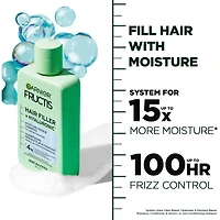 Fructis Hair Filler + Acide Hyaluronique Shampoing Sans Sulfates Réparateur Hydratant, pour Cheveux Bouclés & Ondulés, jusqu'à 15X plus Humides & 100 heures de Contrôle des Frisottis