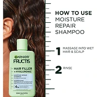 Fructis Hair Filler + Acide Hyaluronique Shampoing Sans Sulfates Réparateur Hydratant, pour Cheveux Bouclés & Ondulés, jusqu'à 15X plus Humides & 100 heures de Contrôle des Frisottis