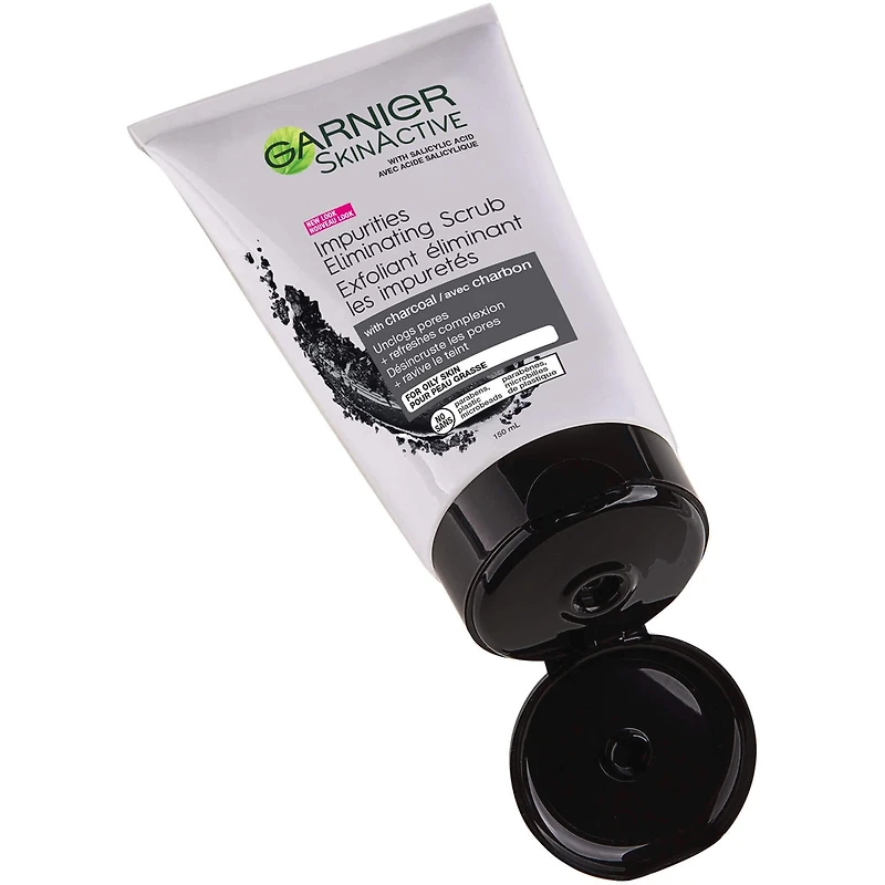 SkinActive Exfoliant éliminant les impuretés avec charbon Nettoyant Visage  pour peau grasse, désincruste les pores, ravive le teint, 150 ml