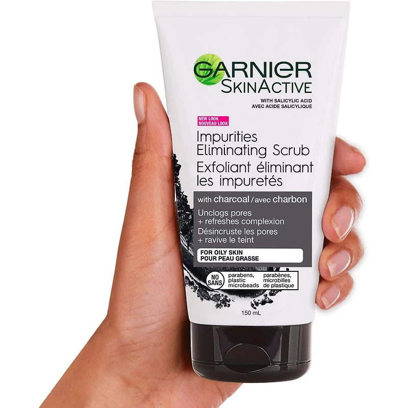 SkinActive Exfoliant éliminant les impuretés avec charbon Nettoyant Visage  pour peau grasse, désincruste les pores, ravive le teint, 150 ml