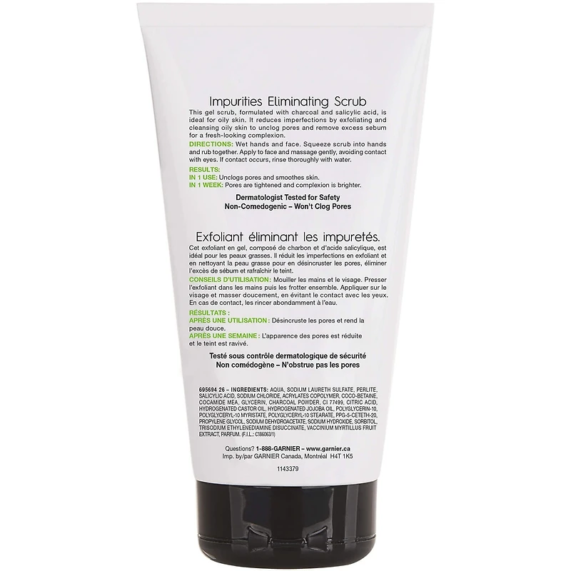 SkinActive Exfoliant éliminant les impuretés avec charbon Nettoyant Visage  pour peau grasse, désincruste les pores, ravive le teint, 150 ml