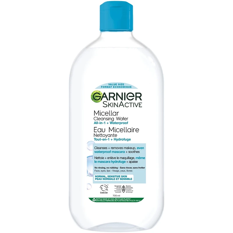 Micellar Cleansing Water, All-in-One Cleanser and Waterproof Makeup Remover for All Skin Types