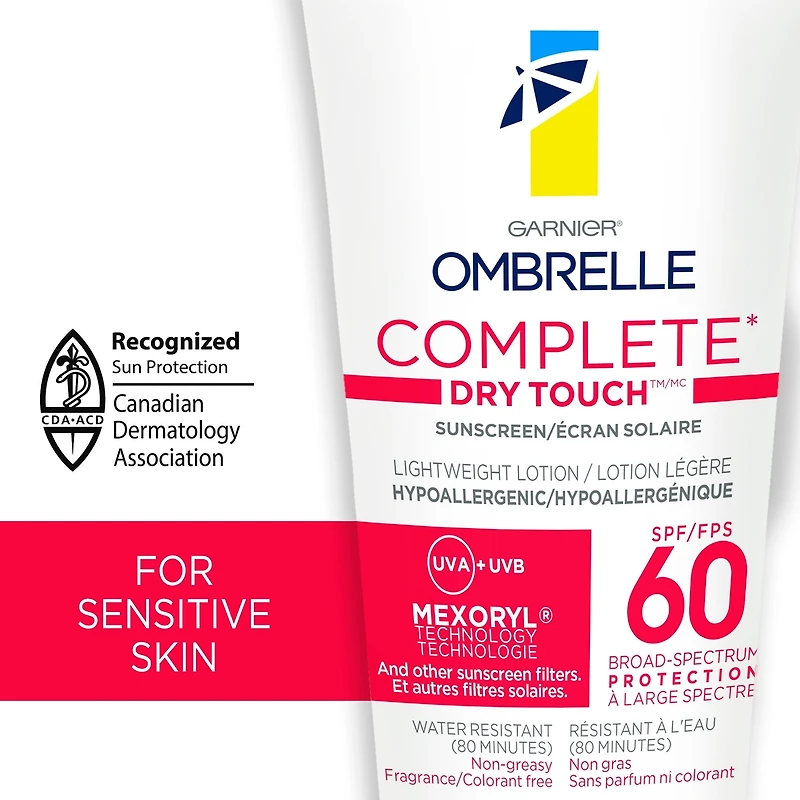 Crème solaire soin complet, lotion légère, sensibilité avancée, SPF 60