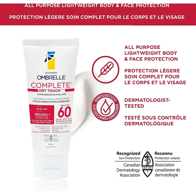 Crème solaire soin complet, lotion légère, sensibilité avancée, SPF 60