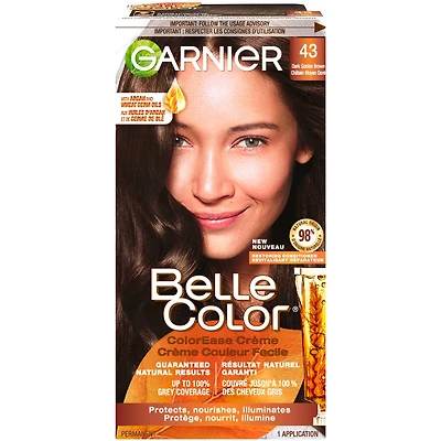 Belle Color Permanent Hair Dye, 100% Grey Coverage, Enriched with Argan Oil and Wheat Germ Oils