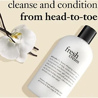 shampoing, gel douche et bain moussant fresh cream pour femme, nettoie, revitalise, adoucit la peau & les cheveux