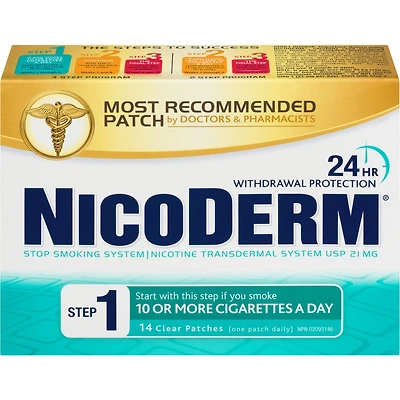 NICODERM® Stop Smoking System, STEP 1, 14 clear patches (one patch daily) 21 mg/day
