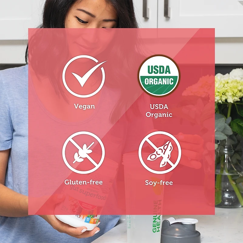 superaliments+ fermentés biologiques pour l'intestin, baies estivales et grenade