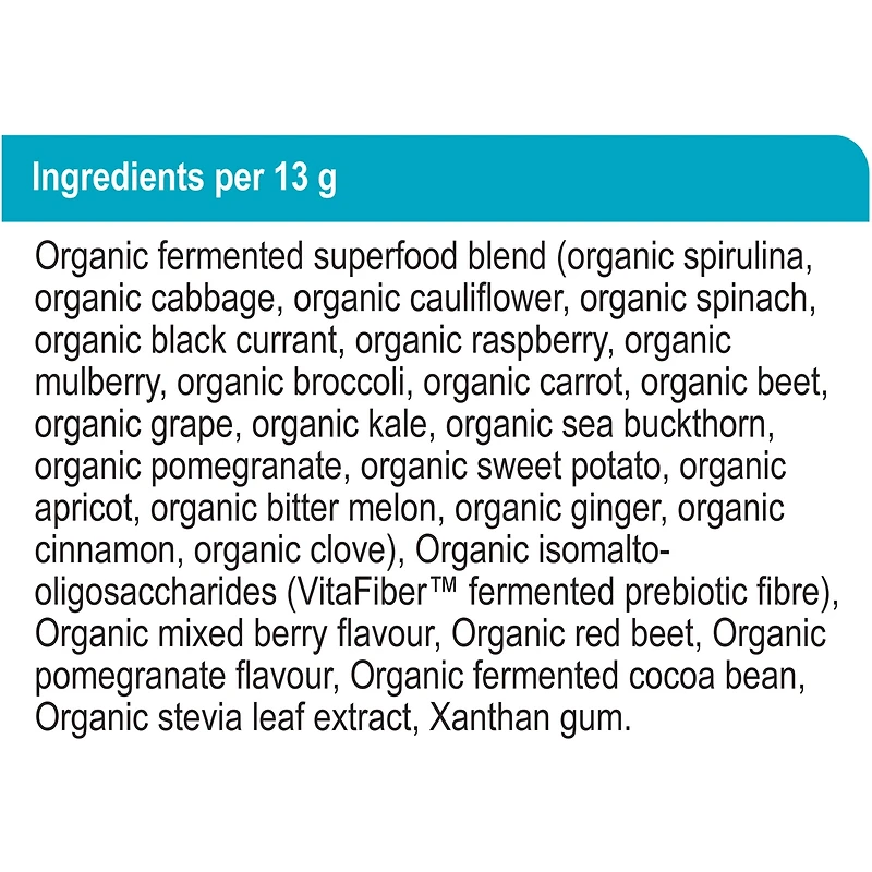 superaliments+ fermentés biologiques pour l'intestin, baies estivales et grenade