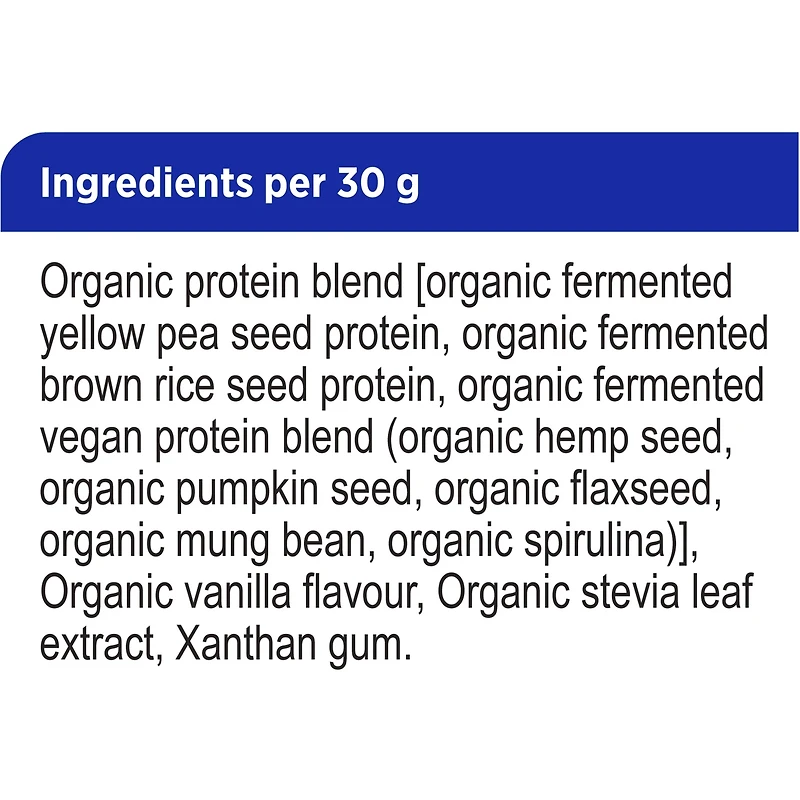 protéines+ biologiques végétaliennes  fermentées en poudre, vanille naturelle