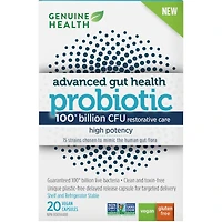santé intestinale évoluée probiotique haute puissance de Genuine Health, 100 milliards d'UFC, 15 souches multiples, capsules végétaliennes à libération retardée, 20 capsules